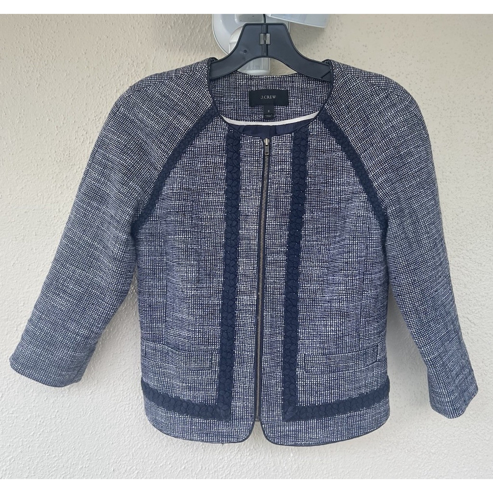J.Crew Women’s Navy Boucle Tweed Cropped Jacket Size 2 Classic Preppy Blazer